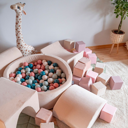 KiddyMoon Suchy basen okrągły VELVET z piłeczkami 7cm Іграшка пінопластовий басейн, бежевий
