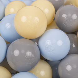 KiddyMoon Plastikowe piłeczki 7cm Іграшка набір кульок, пастельний блакитний-пастельний жовтий-сірий