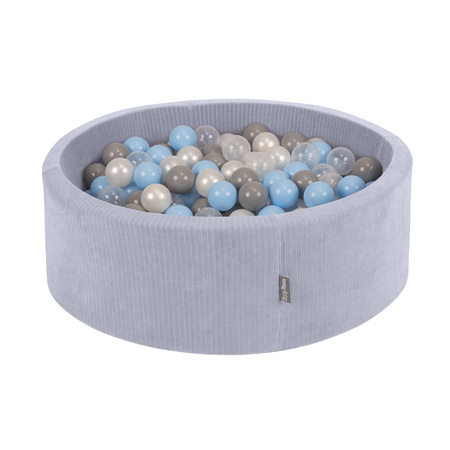 KiddyMoon Suchy basen okrągły STRIPES z piłeczkami 7 cm Zabawka basen piankowy, ciemnoszary: perła-szary-transparent-babyblue