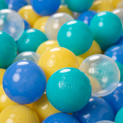 KiddyMoon Plastikowe piłeczki 6cm Іграшка набір кульок, бірюзово-синьо-жовтий-прозорий
