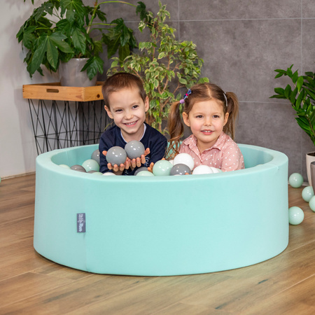 KiddyMoon Plastikowe piłeczki 7cm Zabawka zestaw kulek, biały-szary-mięta