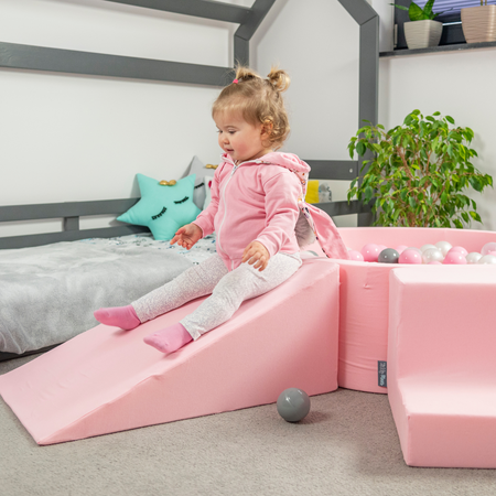 KiddyMoon Piankowy plac zabaw PPZP-OK30D-112 z piłeczkami Іграшка ігровий майданчик, рожевий: пастельний бежево-пудрово-рожевий-перламутровий
