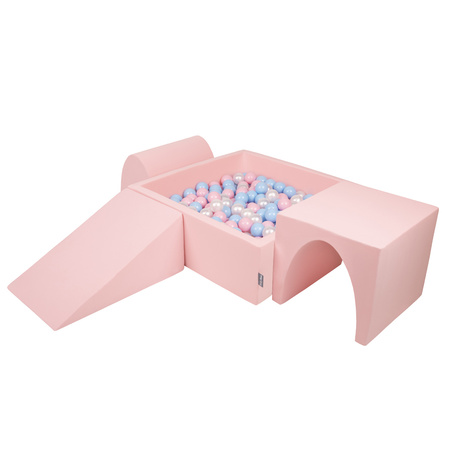 KiddyMoon Piankowy plac zabaw PPZP-KW30D-124 z piłeczkami Іграшка ігровий майданчик, рожевий: baby blue-пудрово-рожевий-перлина
