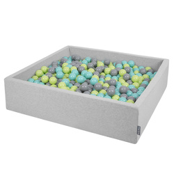 KiddyMoon Suchy basen kwadratowy z piłeczkami 7cm 120x30 Іграшка пінопластовий басейн, світло-сірий: світло-зелений-світло-бірюзовий-сірий