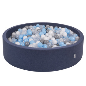 KiddyMoon Suchy basen okrągły z piłeczkami 7cm 120x30 Іграшка пінопластовий басейн, темно-синій: сірий-білий-прозорий-блакитний