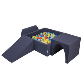 KiddyMoon Piankowy plac zabaw PPZP-KW30D-124 z piłeczkami Іграшка ігровий майданчик, темно-синій: світло-зелений-помаранчевий-бірюзовий-синій-бебі-блю-жовтий