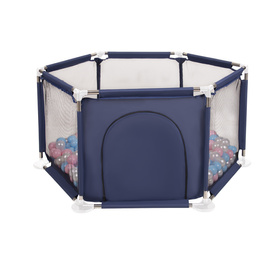 Sześciokąt składany KS-100X z piłeczkami 6cm Zabawka kojec, niebieski: babyblue-pudrowy róż-perła