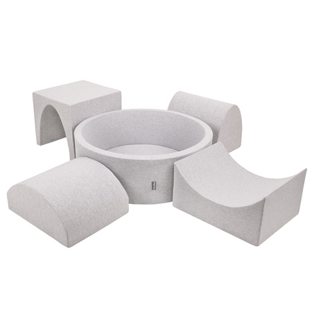 KiddyMoon Piankowy plac zabaw PPZP-OK30D-135 z piłeczkami Іграшка ігровий майданчик, світло-сірий: білий-сірий-м’ята