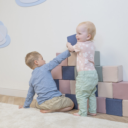 KiddyMoon Miękkie klocki 14cm Іграшка пінопластові кубики, куби: вересово-синій-бежевий-шавлієвий