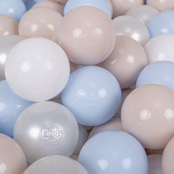KiddyMoon Plastikowe piłeczki 7cm Zabawka zestaw kulek, pastelowy beż-pastelowy niebieski-biały-perła