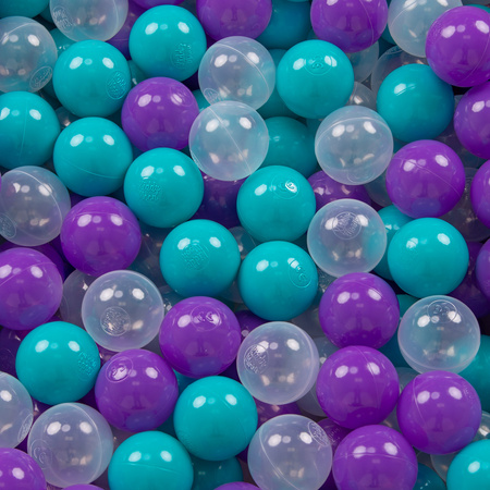 KiddyMoon Plastikowe piłeczki 7cm Zabawka zestaw kulek, turkus-fiolet-transparent