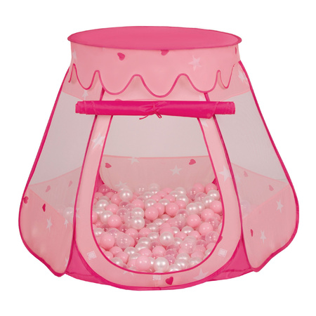 Namiot zamek NZ-100X z piłeczkami 6cm Іграшка намет для дітей, рожевий: пудровий рожево-перлинний-прозорий