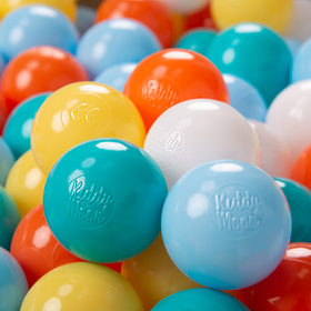 KiddyMoon Plastikowe piłeczki 6cm Іграшка набір кульок, білий-жовтий-помаранчевий-блакитний-бірюзовий