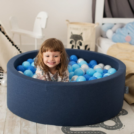 KiddyMoon Suchy basen okrągły z piłeczkami 7cm Zabawka basen piankowy, granatowy: babyblue-niebieski-perła