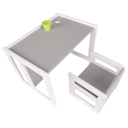 KiddyMoon Stolik + krzesło TC-002 Mebel zestaw mebelków, white/grey