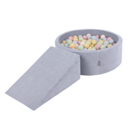 KiddyMoon Piankowy plac zabaw STRIPES PPZP-OK30VS-112 z piłeczkami Іграшка ігровий майданчик, темно-сірий: пастельний блакитний-пастельний жовтий-білий-м’ята-пудровий рожевий