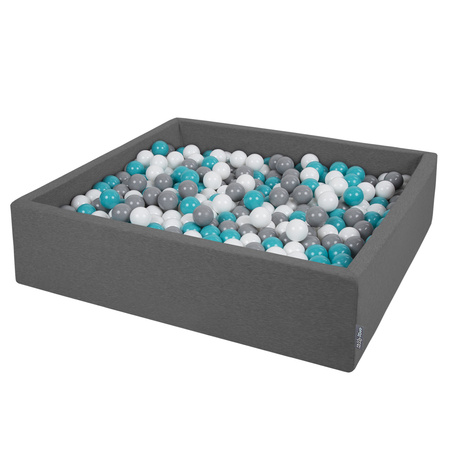 KiddyMoon Suchy basen kwadratowy z piłeczkami 7cm 120x30 Іграшка пінопластовий басейн, темно-сірий: сірий-білий-бірюзовий