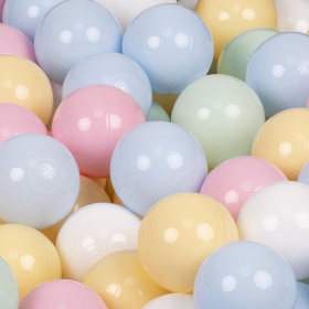KiddyMoon Suchy basen okrągły z piłeczkami 7cm Zabawka basen piankowy, wrzosowy: pastelowy niebieski-pastelowy żółty-biały-mięta-pudrowy róż