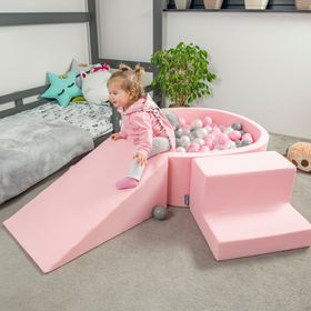 KiddyMoon Suchy basen okrągły z piłeczkami 7cm Zabawka basen piankowy, różowy: biały-szary-pudrowy róż