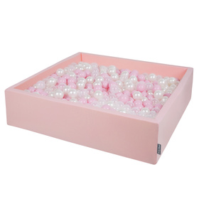 KiddyMoon Suchy basen kwadratowy z piłeczkami 7cm 120x30 Іграшка пінопластовий басейн, рожевий: пудровий рожевий- перлина-прозорий