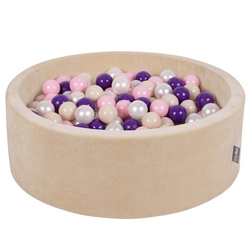 KiddyMoon Suchy basen okrągły VELVET z piłeczkami 7cm Іграшка пінопластовий басейн, бежевий