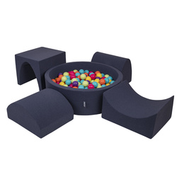 KiddyMoon Piankowy plac zabaw PPZP-OK30D-135 z piłeczkami Іграшка ігровий майданчик, темно-синій: світло-зелений-жовтий-бірюзовий-помаранчевий-темно-рожевий-фіолетовий