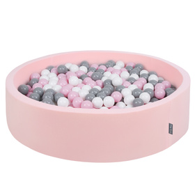 KiddyMoon Suchy basen okrągły z piłeczkami 7cm 120x30 Іграшка пінопластовий басейн, рожевий: біло-сірий-пудрово-рожевий