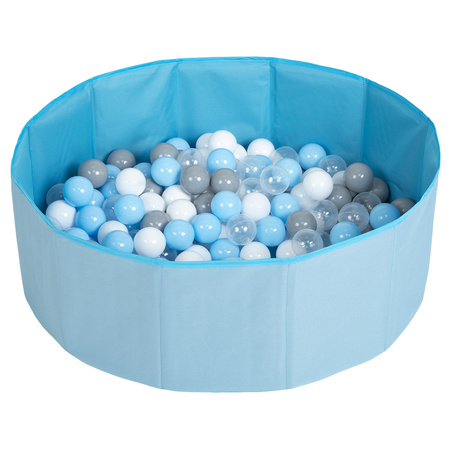  Suchy basen składany BS-100X z piłeczkami 6cm Zabawka basen tekstylny, niebieski: szary-biały-transparent-babyblue