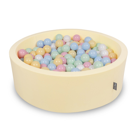 KiddyMoon Suchy basen okrągły z piłeczkami 7cm Іграшка пінопластовий басейн, маслянистий: пастельний блакитний-пастельний жовтий-білий-м’ята-пудрово-рожевий