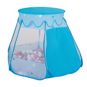  Namiot zamek NZ-100X z piłeczkami 6cm Zabawka namiot dla dzieci, niebieski: czarny-biały-szary-niebieski-żółty