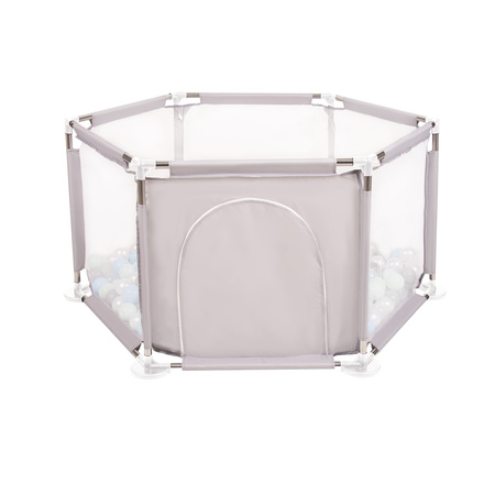  Sześciokąt składany KS-100X z piłeczkami 6cm Zabawka kojec, szary: perła-szary-transparent-babyblue-mięta