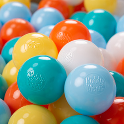 KiddyMoon Plastikowe piłeczki 6cm Іграшка набір кульок, білий-жовтий-помаранчевий-блакитний-бірюзовий