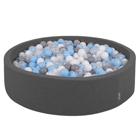 KiddyMoon Suchy basen okrągły z piłeczkami 7cm 120x30 Іграшка пінопластовий басейн, темно-сірий: сірий-білий-прозорий-блакитний