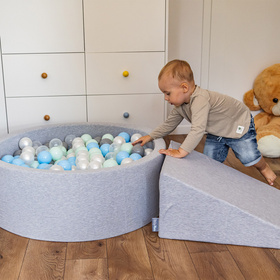 KiddyMoon Suchy basen okrągły z piłeczkami 7cm Zabawka basen piankowy, ciemnoszary: czarny-perła-złoty-szary