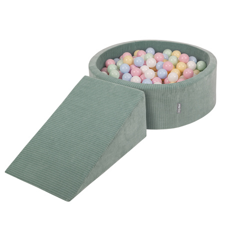 KiddyMoon Piankowy plac zabaw STRIPES PPZP-OK30VS-112 z piłeczkami Zabawka plac zabaw, zielony: pastelowy niebieski-pastelowy żółty-biały-mięta-pudrowy róż