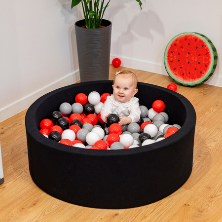 KiddyMoon Plastikowe piłeczki 7cm Zabawka zestaw kulek, szary-biały-czerwony-czarny