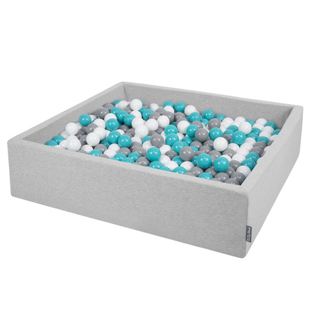 KiddyMoon Suchy basen kwadratowy z piłeczkami 7cm 120x30 Іграшка пінопластовий басейн, світло-сірий: сірий-білий-бірюзовий