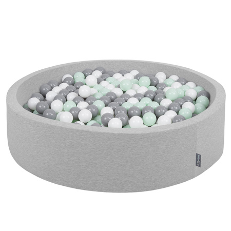 KiddyMoon Suchy basen okrągły z piłeczkami 7cm 120x30 Іграшка пінопластовий басейн, jasnoszary: біло-сірий-м’ята