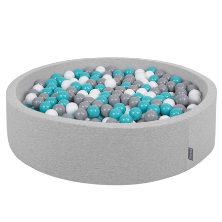 KiddyMoon Suchy basen okrągły z piłeczkami 7cm 120x30 Іграшка пінопластовий басейн, ясно-сірий: сірий-білий-бірюзовий