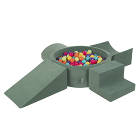 KiddyMoon Piankowy plac zabaw VELVET PPZP-OK30V-115 z piłeczkami Іграшка ігровий майданчик, зелене лісу: яскраво-зелений-жовтий-бірюзовий-помаранчевий-темно-рожевий-фіолетовий