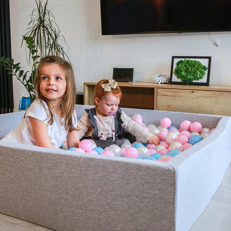 KiddyMoon Suchy basen kwadratowy z piłeczkami 7cm 120x30 Іграшка пінопластовий басейн, світло-сірий: бебі-блю-пудрово-рожевий-перлинний