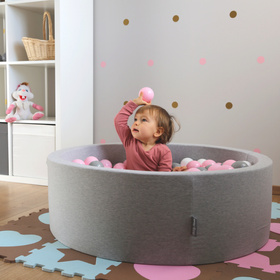 KiddyMoon Plastikowe piłeczki 7cm Zabawka zestaw kulek, biały-szary-pudrowy róż