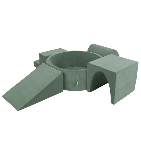 KiddyMoon Piankowy plac zabaw VELVET PPZP-OK30V-125 z piłeczkami Іграшка ігровий майданчик, зелень лісу: біло-сірий-м’ята