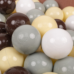 KiddyMoon Plastikowe piłeczki 7cm Zabawka zestaw kulek, zielonoszary-pastelowy żółty-brązowy-biały
