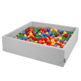 KiddyMoon Suchy basen kwadratowy z piłeczkami 7cm 120x30 Іграшка пінопластовий басейн, світло-сірий: жовтий-зелений-синій-червоний-помаранчевий
