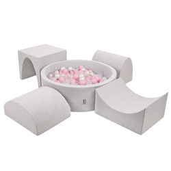 KiddyMoon Piankowy plac zabaw PPZP-OK30D-135 z piłeczkami Іграшка ігровий майданчик, світло-сірий: пудрово-рожевий- перлинний-прозорий
