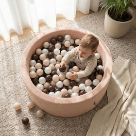 KiddyMoon Suchy basen okrągły TEDDY z piłeczkami 7cm Іграшка пінопластовий басейн, бежевий: пастельний бежево-коричнево-перламутровий