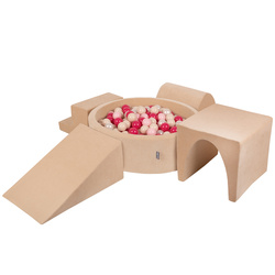 KiddyMoon Piankowy plac zabaw VELVET PPZP-OK30V-125 z piłeczkami Іграшка ігровий майданчик, беж піску: пастельний бежево-пудровий рожевий-перлина-темно-рожевий