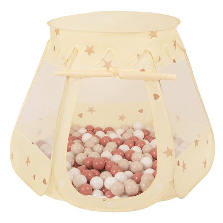 Namiot zamek NZ-100X z piłeczkami 7cm Іграшка намет для дітей, jasny beż: pastelowy beż-łososiowy-biały