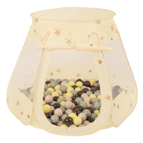 Namiot zamek NZ-100X z piłeczkami 7cm Іграшка намет для дітей, jasny beż: pastelowy beż-zielonoszary-pastelowy żółty-brązowy